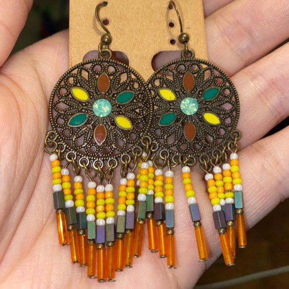 Boho Dangle Earrings Elegant Round Drop Dangling Ladies Fashion Bohemian Jewelry - Picture 1 of 6